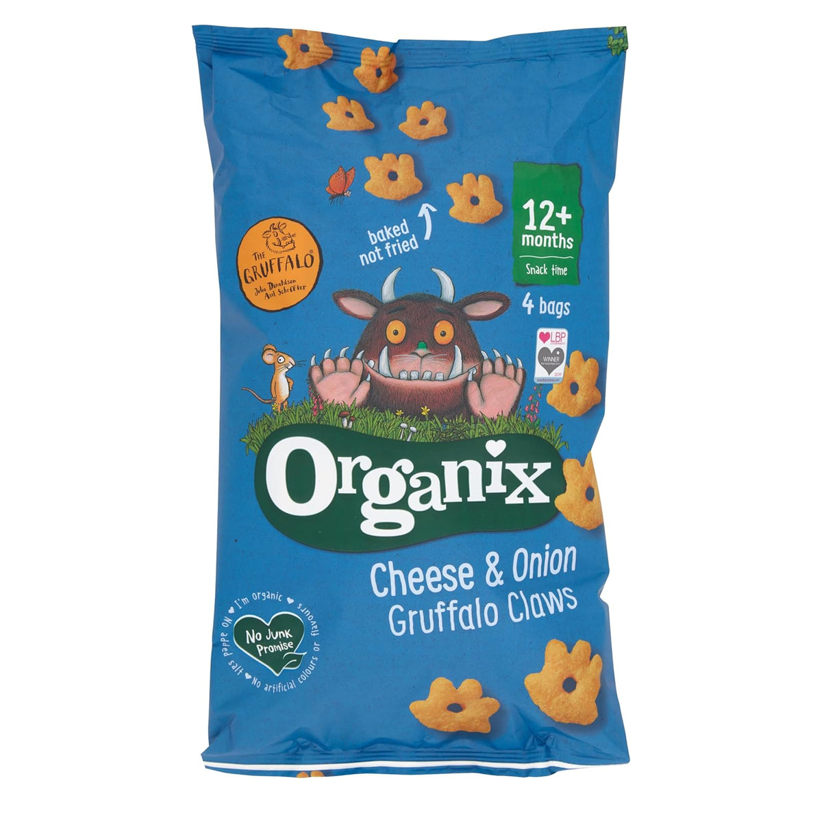 Organic Cheese & Onion Gruffalo Claws Puffs 12+ Gluten Free, 4's x 15g ...