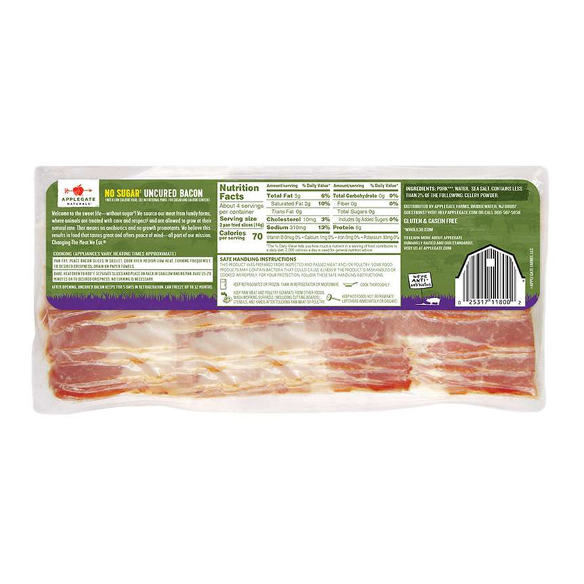 Uncured No Sugar Bacon Gluten Free (Frozen), 226gm SuperNature